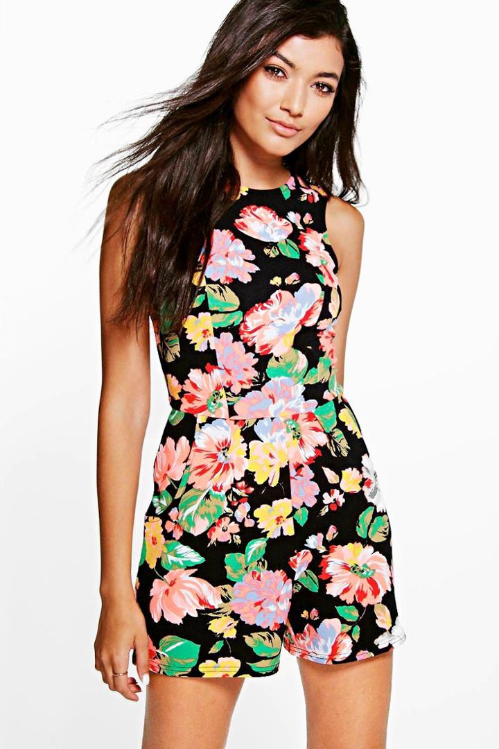 Boohoo Kirsty Sleeveless Floral Playsuit Multi