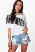 Boohoo Ella Distressed Lace Panel T-shirt