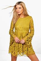 Boohoo Boutique Fi Lace Bell Sleeve Fit & Flare Dress