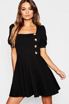 Boohoo Puff Sleeve Button Down Skater Dress