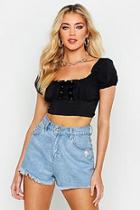 Boohoo Woven Stretch Lace Up Crop Top