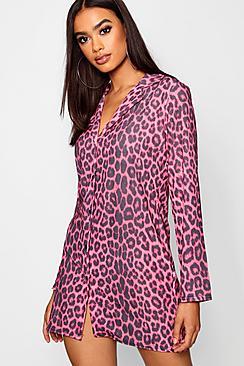 Boohoo Leopard Woven Lightweight Blazer Dress