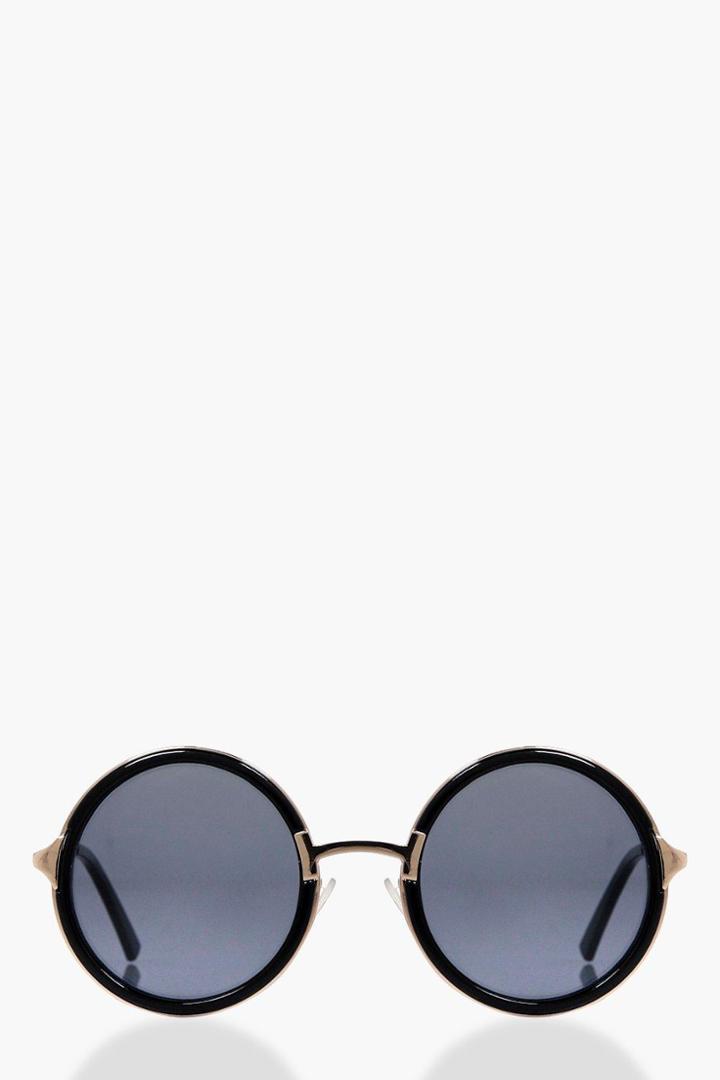 Boohoo Smokey Black Contrast Round Sunglasses Black