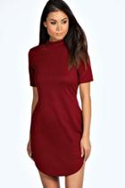 Boohoo Kareena Ribbed Curved Hem Bodycon Dress Berry