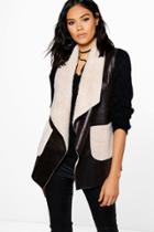 Boohoo Eleanor Waterfall Faux Fur Collar Gilet Chocolate
