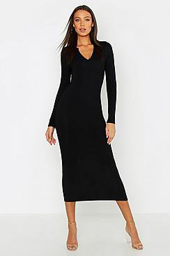 Boohoo Tall Jumbo Rib Notch Neck Midaxi Dress