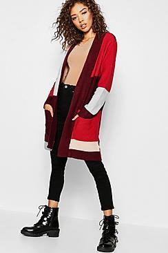 Boohoo Colour Block Cardigan With Pockets