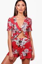 Boohoo Evie Ruffle Cut Front Floral Playsuit