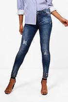 Boohoo Shelby Eyelet Hem Detail Skinny Jeans