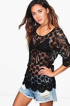 Boohoo Tiffany Crochet Bow Top