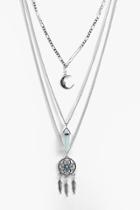 Boohoo Lara Dreamcatcher Layered Necklace Silver