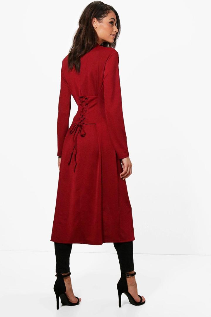 Boohoo Olivia Lace Up Back Jacket Wine