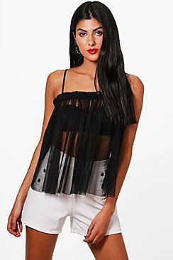 Boohoo Annabel Mesh Ruched Cami