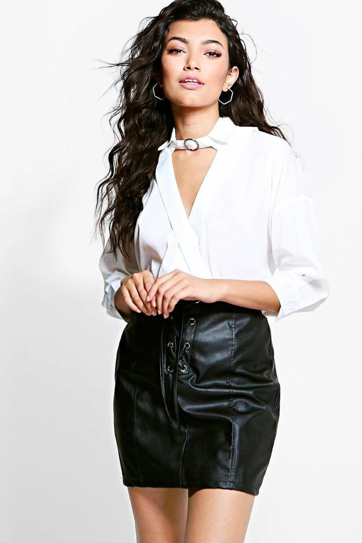 Boohoo Freya Choker Detail Shirt White