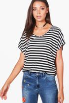 Boohoo Tall Rosie Striped V-neck T-shirt Black