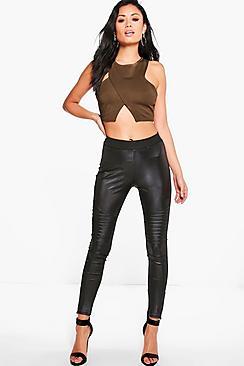 Boohoo Fifi Biker Zip Ankle Wet Look Leggings