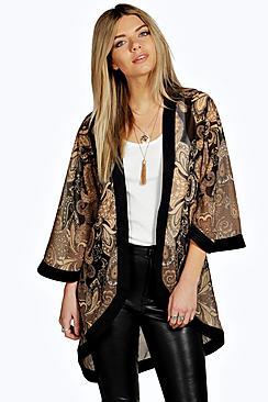 Boohoo Mandy Tonal Paisley Chiffon Kimono
