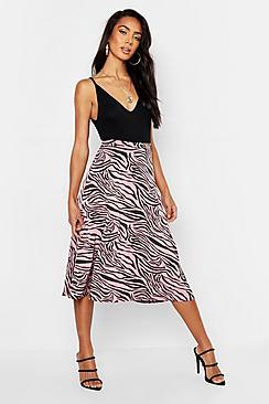 Boohoo Tiger Slinky Full Circle Midi Skirt