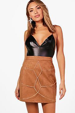 Boohoo Madison Chain Harness Front Suedette Mini Skirt