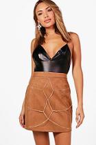 Boohoo Madison Chain Harness Front Suedette Mini Skirt