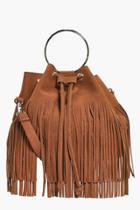 Boohoo Lena Fringed Duffle Bag With Circle Trim Tan