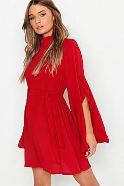 Boohoo Boho High Neck Wide Sleeve Shift Dress