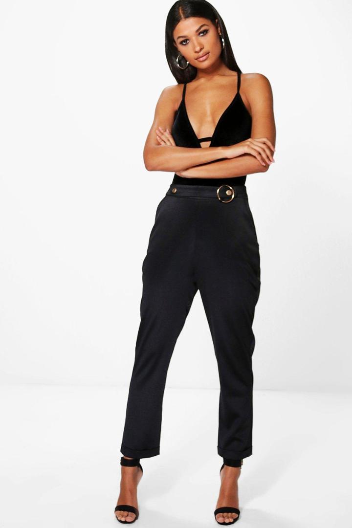 Boohoo Avah Waist Detail Tailored Trousers Black