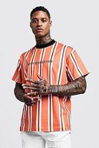 Boohoo Airtex Extended Neck Stripe T-shirt With Embroidery