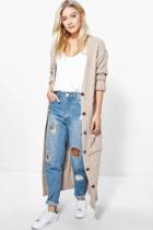 Boohoo Eloise Maxi Cable Cardigan Stone