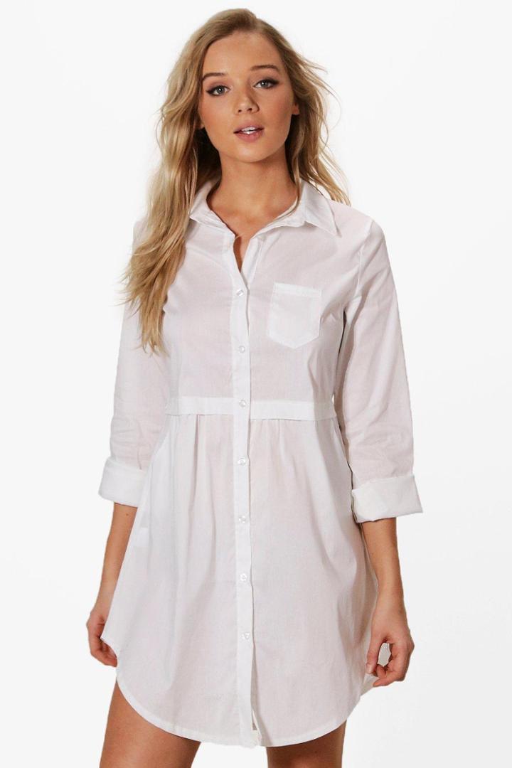 Boohoo Hollie Pocket Shirt Dress White
