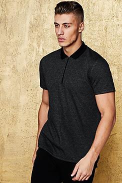Boohoo Jacquard Smart Zip Placket Polo