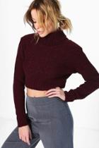 Boohoo Nicole Boucle Roll Neck Crop Jumper Burgundy