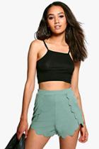 Boohoo Petite Tai Scallop Hem Short Khaki