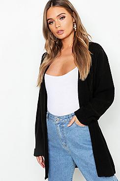 Boohoo Belted Waffle Knit Cardigan