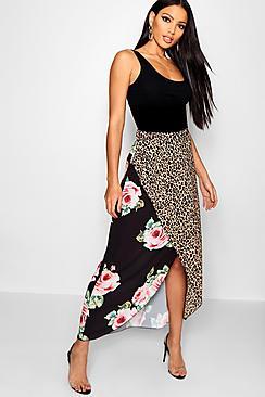 Boohoo Mix Print Wrapped Maxi Skirt