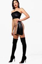 Boohoo Contrast Leather Look Zip Front Mini Skirt