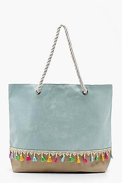 Boohoo Kelsey Tassel Trim Rope Handle Beach Bag