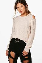 Boohoo Lola Crew Neck Cold Shoulder Cable Jumper