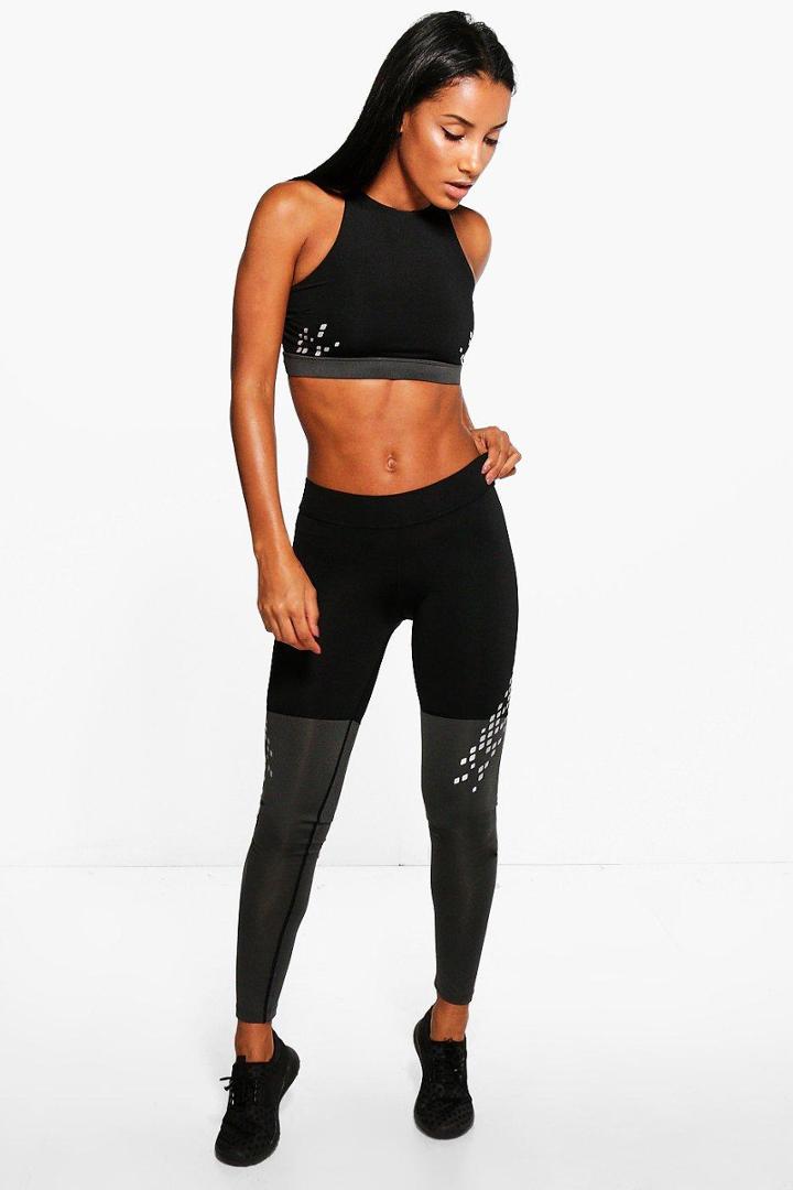 Boohoo Faith Fit Contrast Panel Running Leggings Black