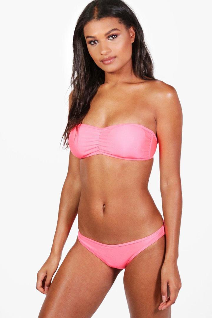 Boohoo Lanzarote Bndeau Bikini Set Coral