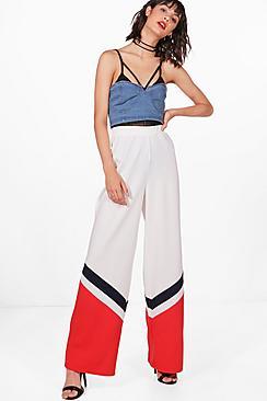 Boohoo Zoe Chevron Contrast Panel Wide Leg Trousers