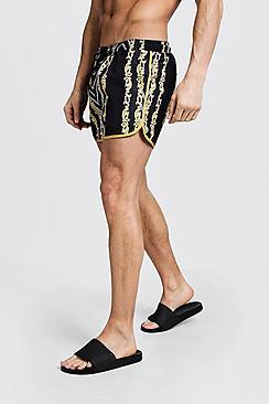 Boohoo Chain Print Runner Swim Short