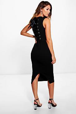Boohoo Marlowe Ribbon Lace Back Midi Dress