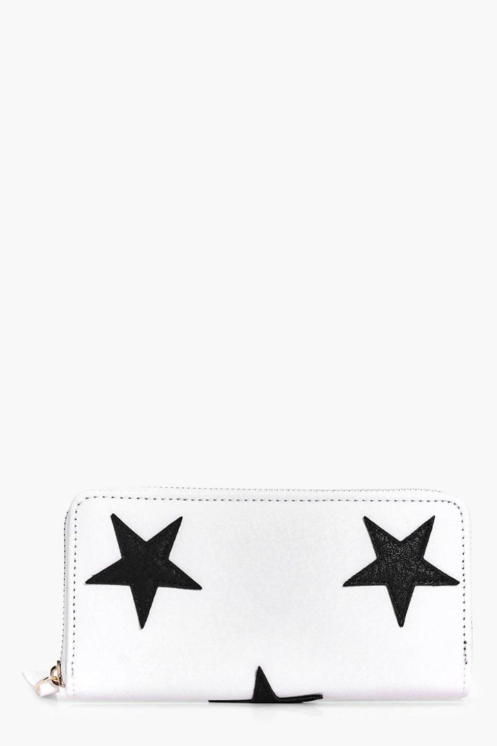 Boohoo Amber Zip Around Star Purse White