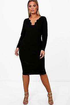 Boohoo Plus Amy Scallop Edge Midi Dress