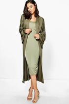 Boohoo Sarah Strappy Midi Dress And Oversized Duster Co-ord