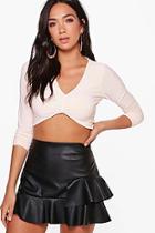 Boohoo Ellie Slinky Gather Front Long Sleeve Top