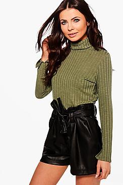 Boohoo Petite Micha Turtle Neck Split Sleeve Knitted Top