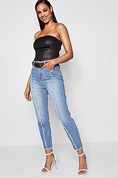 Boohoo Abbey Frayed Seam Straight Leg Jeans
