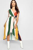 Boohoo Tonal Stripe Wrap Front Maxi Dress